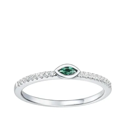 Marquise Emerald & 1/10 ct. tw. Diamond Bezel Set Stackable Ring 10K White Gold