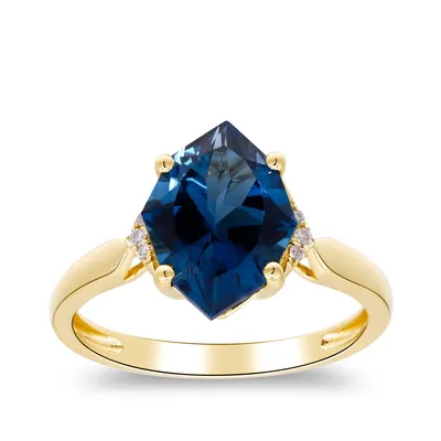 Fantasy Cut London Blue Topaz & Diamond Accent Ring 14K Yellow Gold