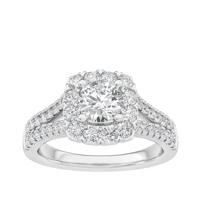 Adamante 1-1/2 ct. tw. Lab-Grown Round Brilliant Diamond Halo Split Shank Engagement Ring 14K White Gold