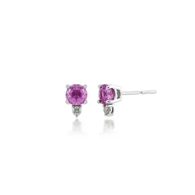 Round Pink Sapphire & Diamond Accent Stud Earrings in 14K White Gold