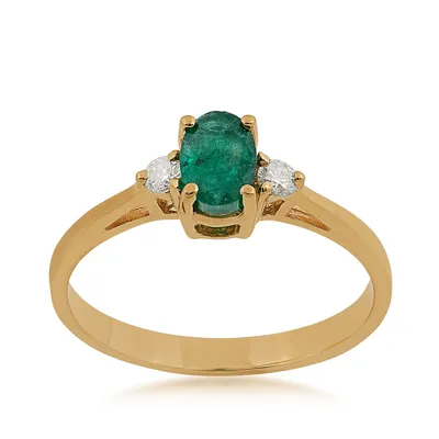 Oval Emerald & 1/10 ct. tw. Diamond Ring 14K Yellow Gold