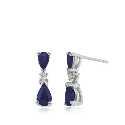 Pear Sapphire & Diamond Drop Earrings in 14K White Gold