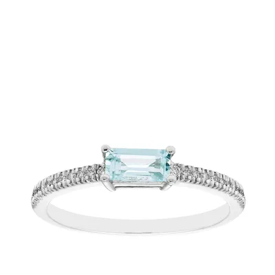 Emerald Cut Aquamarine & 1/10 ct. tw. Diamond Stackable Ring 10K White Gold