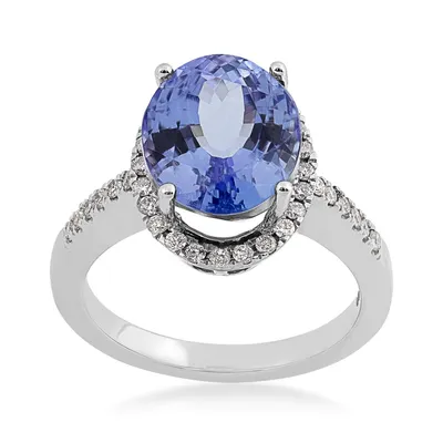 Oval Tanzanite & 1/3 ct. tw. Diamond Halo Ring 14K White Gold