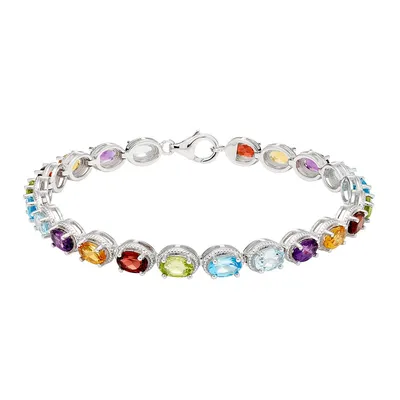 Oval Multi-Gemstone Tennis Bracelet in Sterling Silver