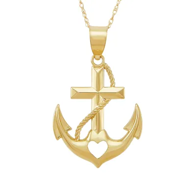 Faith, Hope & Love Anchor Cross Pendant in 14K Yellow Gold