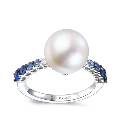 Le Vian Freshwater Vanilla Pearl & Denim Ombre Blue White Sapphire Ring 14K Gold