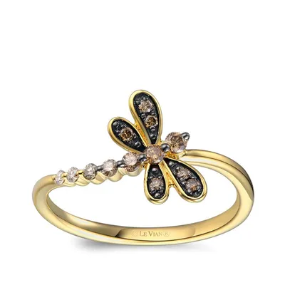 Le Vian 1/5 ct. tw. Chocolate, Nude & Vanilla Diamond Dragonfly Ring 14K Honey Gold