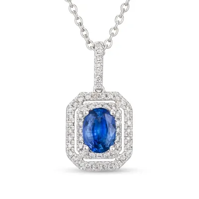 Le Vian Oval Ceylon Sapphire & 1/3 ct. tw. Vanilla Diamond Double Halo Pendant in Platinum