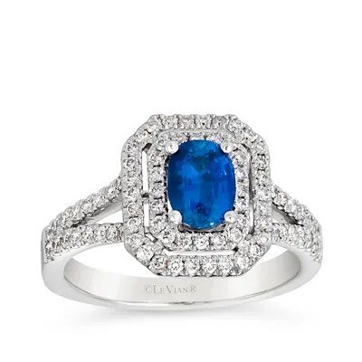 Le Vian Oval Ceylon Sapphire & 5/8 ct. tw. Vanilla Diamond Double Halo Ring Platinum