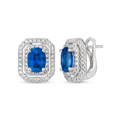 Le Vian Oval Ceylon Sapphire & 3/4 ct. tw. Vanilla Diamond Double Halo Earrings in Platinum