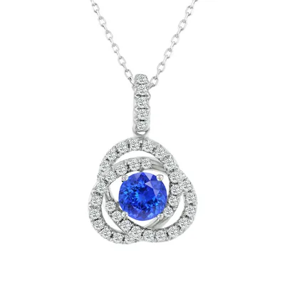 Round Tanzanite & 5/8 ct. tw. Diamond Swirl Halo Pendant in 14K White Gold