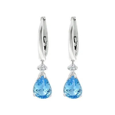 Pear Aquamarine & 1/10 ct. tw. Diamond Drop Earrings in 14K White Gold