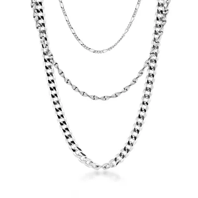 Triple Layer Chain Necklace in Sterling Silver