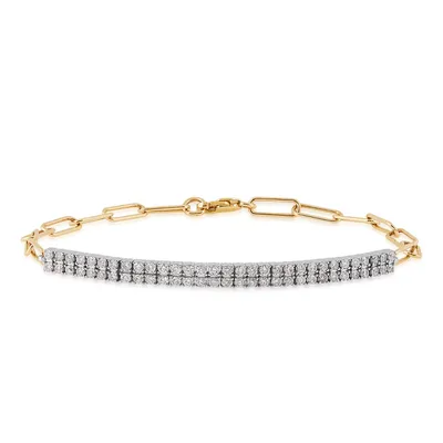 1 ct. tw. Diamond Double Row Bar & Paperclip Chain Bracelet in 14K White & Yellow Gold