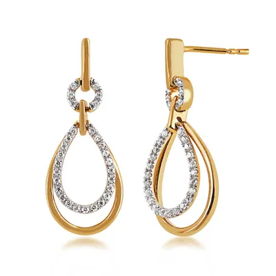 1/4 ct. tw. Diamond Double Pear-Shaped Drop Earrings in 10K Yellow Gold