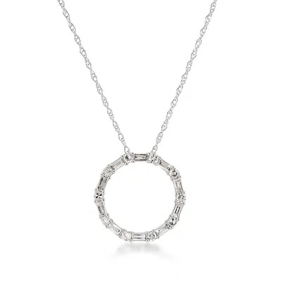 1/4 ct. tw. Round & Baguette Diamond Circle Pendant in 10K White Gold