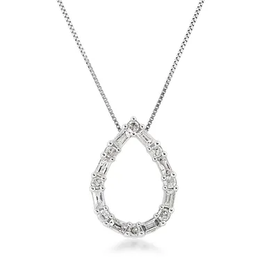 1/4 ct. tw. Round & Baguette Diamond Pear-Shaped Pendant in 10K White Gold