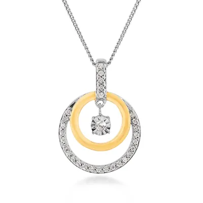 1/5 ct. tw. Diamond Double Circle Pendant with Miracle Plate in Sterling Silver & 10K Yellow Gold