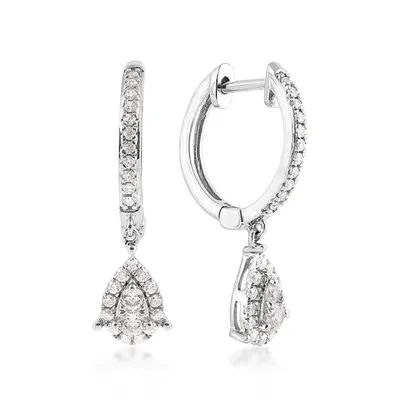 1/2 ct. tw. Diamond Huggie Hoop Earrings with Pear-Shaped Dangle in 10K White Gold