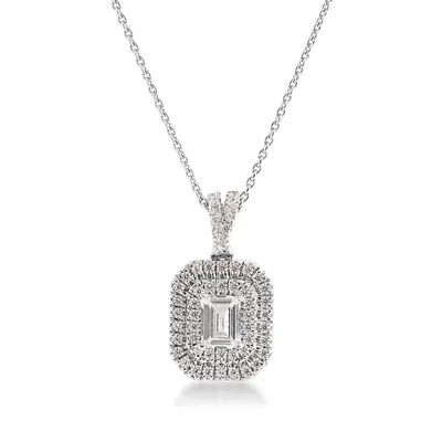 1/3 ct. tw. Emerald Cut Diamond Double Halo Pendant in 10K White Gold