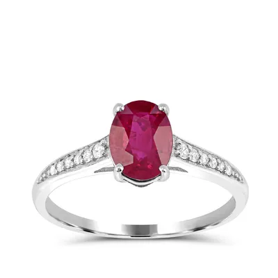 Oval Ruby & Diamond Accent Ring 14K White Gold