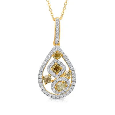 Kallati 1-1/20 ct. tw. Multi-Shape Yellow & White Diamond Teardrop Pendant in 14K Yellow Gold