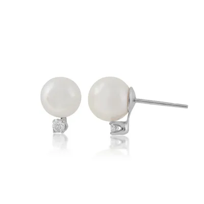 6.5-7mm Akoya Pearl & Diamond Accent Earrings in 14K White Gold