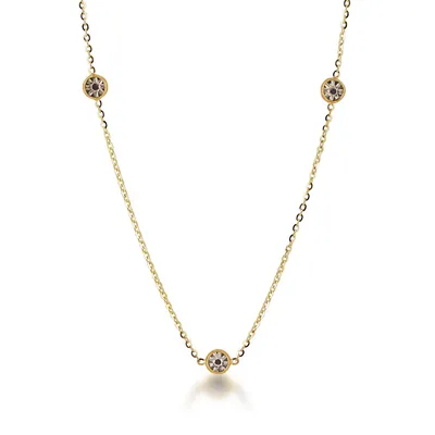 Station Necklace with Bezel Set Rhodium Miracle Plates in 10K Yellow Gold