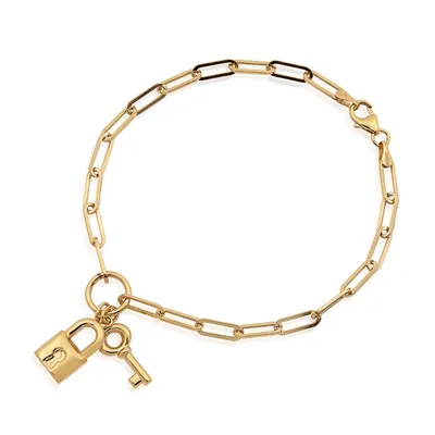 Lock & Key Paperclip Chain Bracelet in 10K Yellow Gold