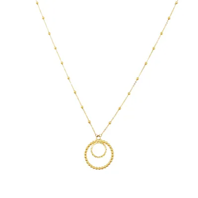 Double Circle Necklace with Sparkle Bead Chain in 10K Yellow Gold