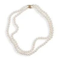 6-6.5mm Cultured Akoya Pearl Double Row Necklace in 14K Yellow Gold