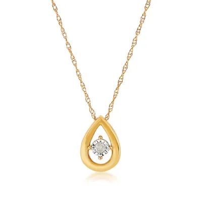 Round Diamond Open Pear-Shaped Pendant with Miracle Plate in 10K Yellow Gold