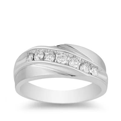 1/2 ct. tw. Men's Round Brilliant 7-Stone Diamond Channel Set Wedding Band 10K White Gold