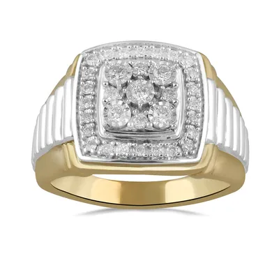 1/2 ct. tw. Men's Diamond Cluster Rolex Style Ring with Miracle Plates 10K White & Yellow Gold