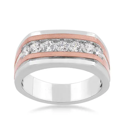 1/2 ct. tw. Men's Round Diamond Channel Set Wedding Band 10K White & Pink Gold