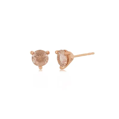 American Colors 6mm Round Sunstone Solitaire Earrings in 10K Pink Gold