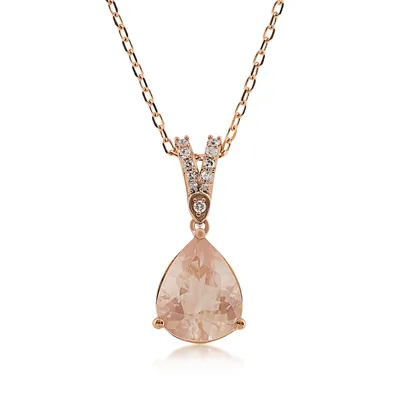 American Colors Pear Sunstone & Diamond Accent Pendant in 10K Pink Gold