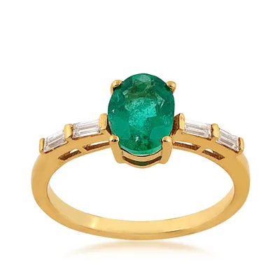 Oval Emerald & 1/5 ct. tw. Baguette Diamond Ring 14K Yellow Gold