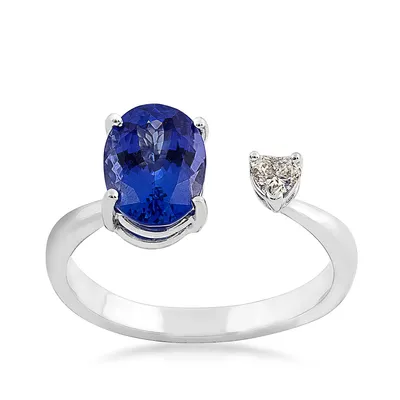 Oval Tanzanite & 1/7 ct. tw. Heart Diamond Open Ring 14K White Gold