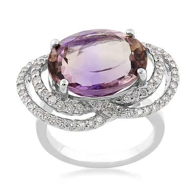 Oval Ametrine & 7/8 ct. tw. Diamond Swirl Halo Ring 14K White Gold