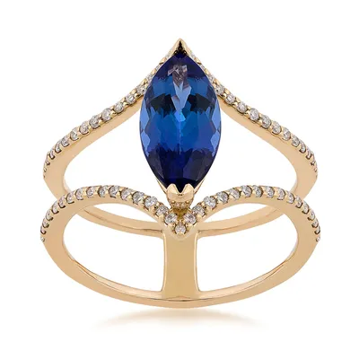 Marquise Tanzanite & 1/3 ct. tw. Diamond Open Ring 14K Yellow Gold