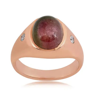 Men's Oval Bi-Color Tourmaline & 1/8 ct. tw. Flush Set Diamond Ring 14K Pink Gold