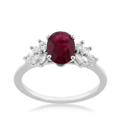 Oval Ruby & 1/3 ct. tw. Marquise Diamond Ring 18K White Gold