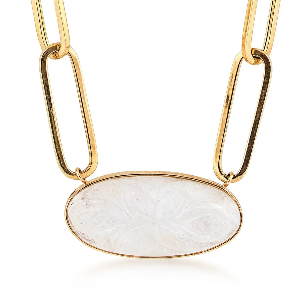 Oval Moonstone Necklace in 14K Yellow Gold