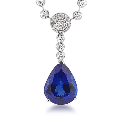 Pear Tanzanite & 3-3/4 ct. tw. Diamond Station Necklace in 14K White Gold