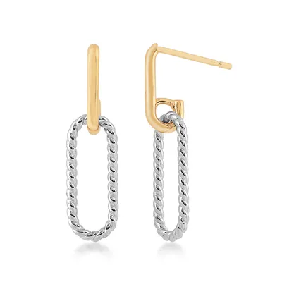 Rope Paperclip Drop Earrings in Sterling Silver & 10K Yellow Gold