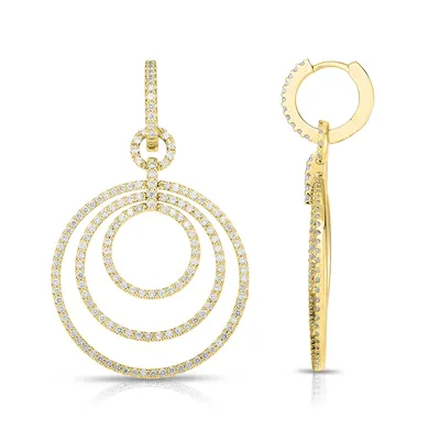 2 ct. tw. Diamond Triple Circle Huggie Hoop Drop Earrings in 14K Yellow Gold