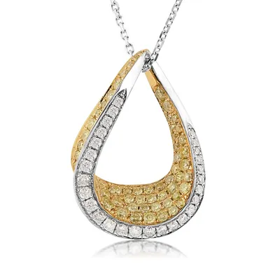 9/10 ct. tw. Yellow & White Diamond Teardrop Pendant in 14K White & Yellow Gold