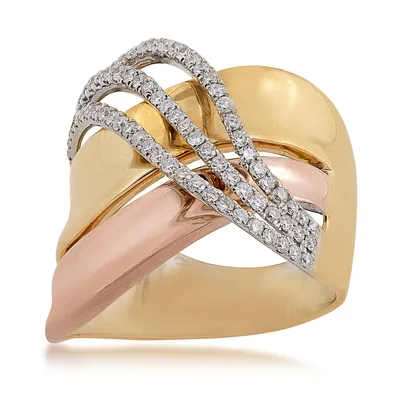 1/2 ct. tw. Diamond Wide Band Crossover Ring 14K Tri-Tone Gold